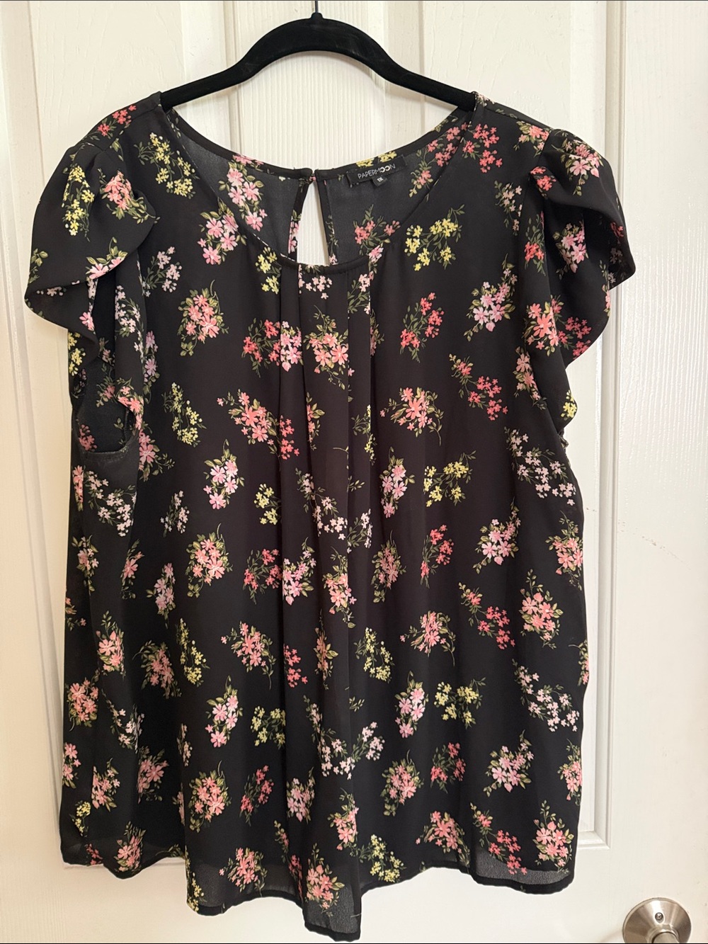 Papermoon Black Floral Flutter Sleeve Blouse